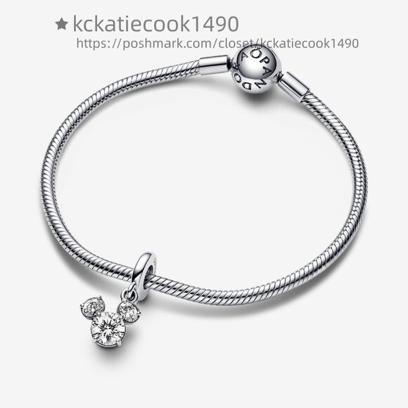 Pandora Disney Mickey Mouse Sparkling Head Silhouette Dangle Charm - Picture 3 of 5